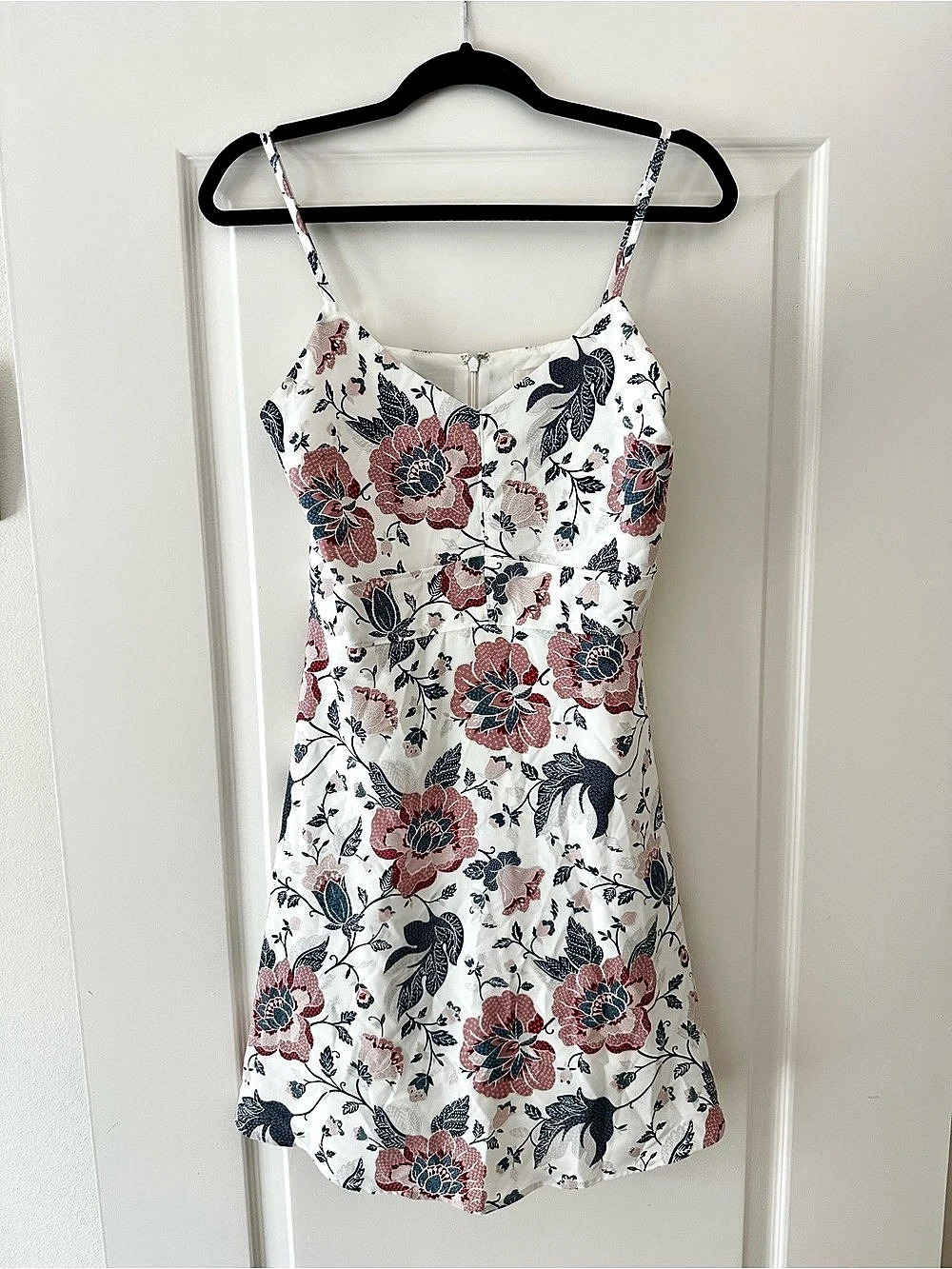 LOFT Floral Midi Dress in White with Red and Green Size 4 Like New Worn Once